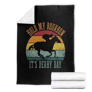 Hold My Bourbon It’s Derby Day Vintage Sunset Throw Blanket Funny Horse Racing Enthusiast Retro Graphic TS02 Black Print Your Wear