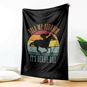 Hold My Bourbon It’s Derby Day Vintage Sunset Throw Blanket Funny Horse Racing Enthusiast Retro Graphic TS02 Print Your Wear