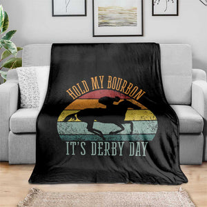 Hold My Bourbon It’s Derby Day Vintage Sunset Throw Blanket Funny Horse Racing Enthusiast Retro Graphic TS02 Print Your Wear