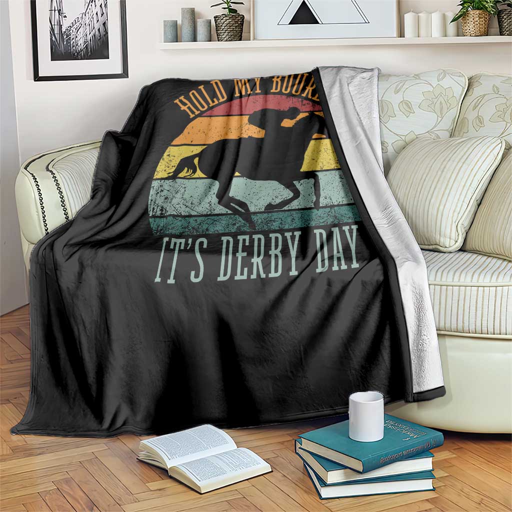 Hold My Bourbon It’s Derby Day Vintage Sunset Throw Blanket Funny Horse Racing Enthusiast Retro Graphic TS02 Print Your Wear