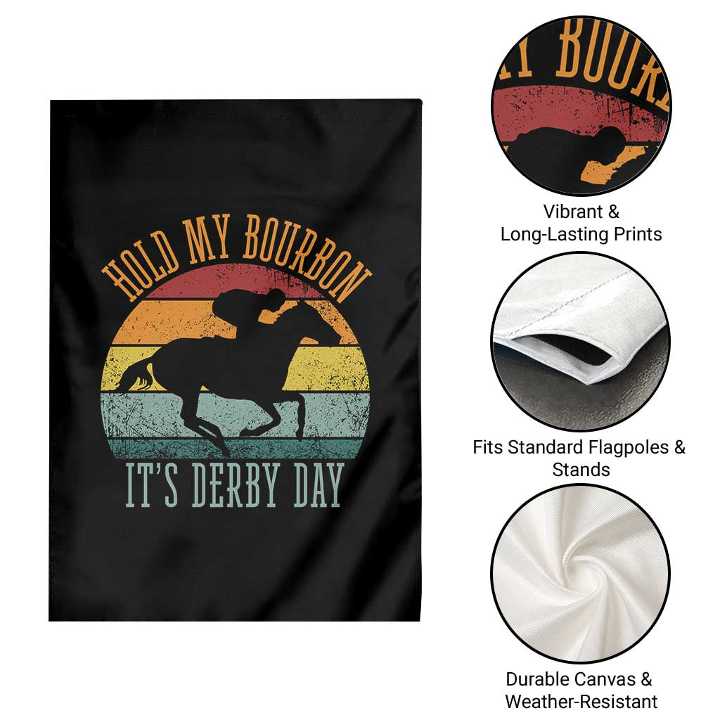 Hold My Bourbon It’s Derby Day Vintage Sunset Garden Flag Funny Horse Racing Enthusiast Retro Graphic TS02 Print Your Wear