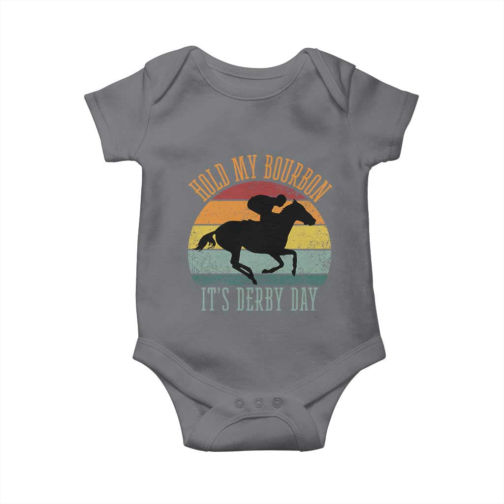 Hold My Bourbon It’s Derby Day Vintage Sunset Baby Onesie Funny Horse Racing Enthusiast Retro Graphic TS02 Charcoal Print Your Wear