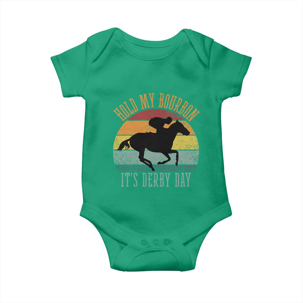 Hold My Bourbon It’s Derby Day Vintage Sunset Baby Onesie Funny Horse Racing Enthusiast Retro Graphic TS02 Irish Green Print Your Wear