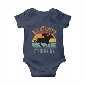 Hold My Bourbon It’s Derby Day Vintage Sunset Baby Onesie Funny Horse Racing Enthusiast Retro Graphic TS02 Navy Print Your Wear
