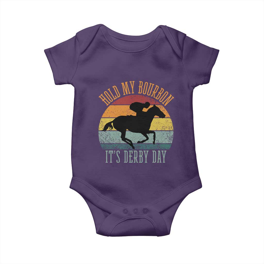 Hold My Bourbon It’s Derby Day Vintage Sunset Baby Onesie Funny Horse Racing Enthusiast Retro Graphic TS02 Purple Print Your Wear