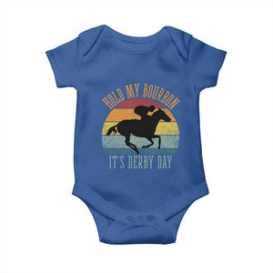 Hold My Bourbon It’s Derby Day Vintage Sunset Baby Onesie Funny Horse Racing Enthusiast Retro Graphic TS02 Royal Blue Print Your Wear
