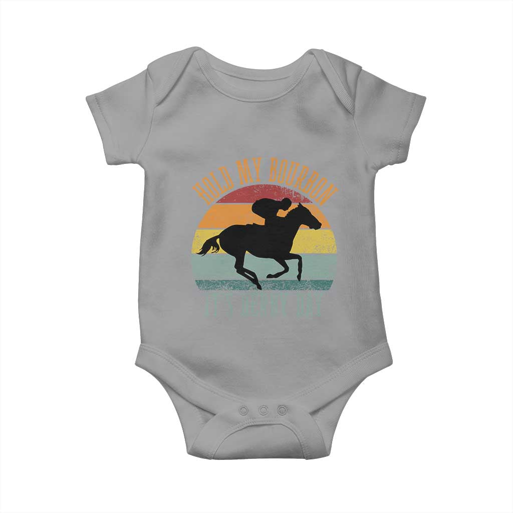 Hold My Bourbon It’s Derby Day Vintage Sunset Baby Onesie Funny Horse Racing Enthusiast Retro Graphic TS02 Sport Gray Print Your Wear