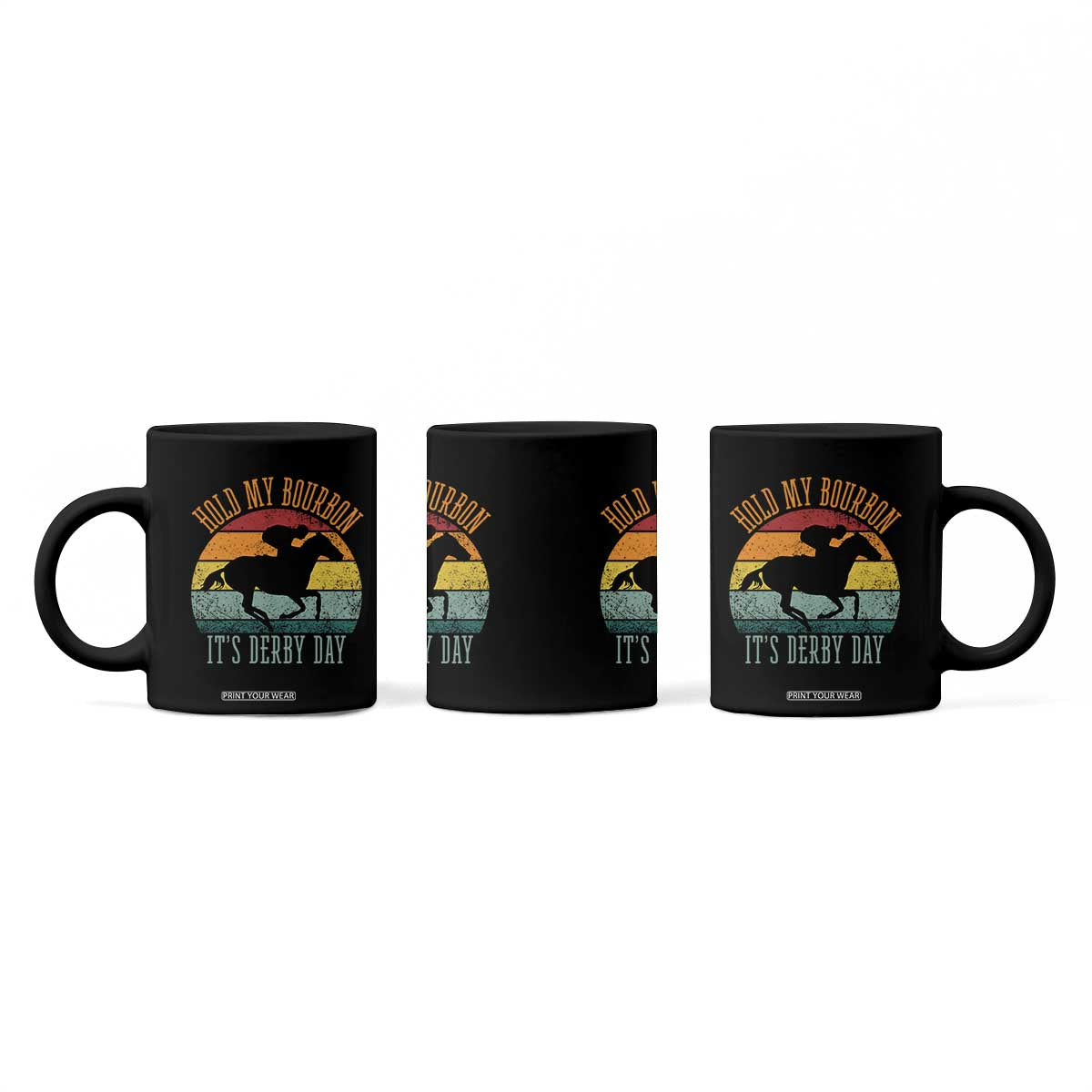 Hold My Bourbon It’s Derby Day Vintage Sunset Coffee Mug Funny Horse Racing Enthusiast Retro Graphic TS02 Print Your Wear