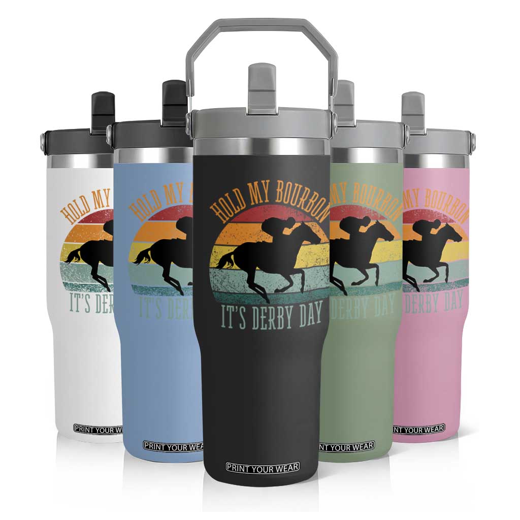 Hold My Bourbon It’s Derby Day Vintage Sunset Flip Straw Tumbler Funny Horse Racing Enthusiast Retro Graphic TS02 Print Your Wear