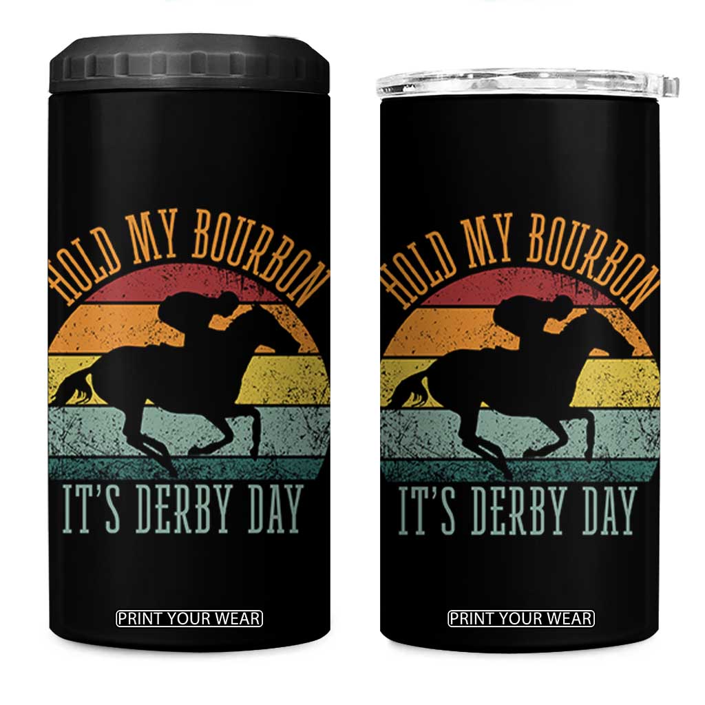 Hold My Bourbon It’s Derby Day Vintage Sunset 4 in 1 Can Cooler Tumbler Funny Horse Racing Enthusiast Retro Graphic TS02 One Size: 16 oz Black Print Your Wear