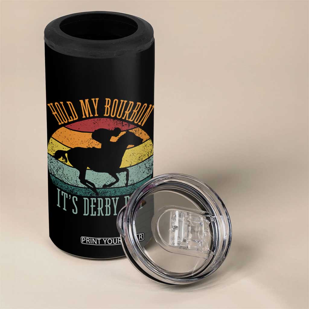 Hold My Bourbon It’s Derby Day Vintage Sunset 4 in 1 Can Cooler Tumbler Funny Horse Racing Enthusiast Retro Graphic TS02 Print Your Wear