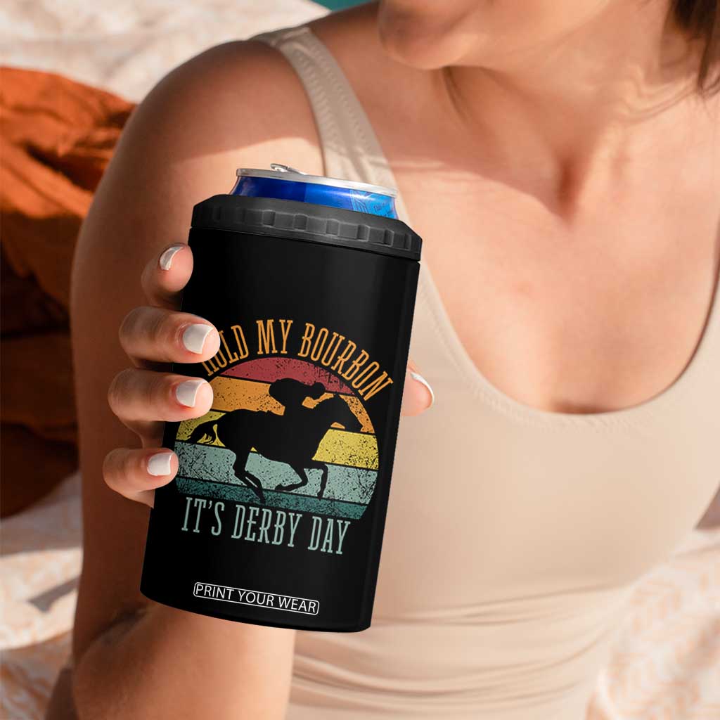 Hold My Bourbon It’s Derby Day Vintage Sunset 4 in 1 Can Cooler Tumbler Funny Horse Racing Enthusiast Retro Graphic TS02 Print Your Wear