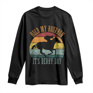 Hold My Bourbon It’s Derby Day Vintage Sunset Long Sleeve Shirt Funny Horse Racing Enthusiast Retro Graphic TS02 Black Print Your Wear