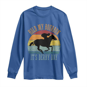 Hold My Bourbon It’s Derby Day Vintage Sunset Long Sleeve Shirt Funny Horse Racing Enthusiast Retro Graphic TS02 Royal Blue Print Your Wear
