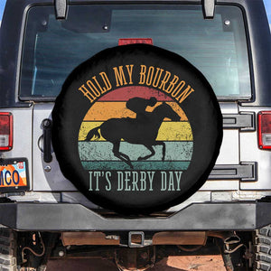 Hold My Bourbon It’s Derby Day Vintage Sunset Spare Tire Cover Funny Horse Racing Enthusiast Retro Graphic TS02 No hole Black Print Your Wear