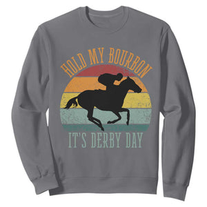 Hold My Bourbon It’s Derby Day Vintage Sunset Sweatshirt Funny Horse Racing Enthusiast Retro Graphic TS02 Charcoal Print Your Wear