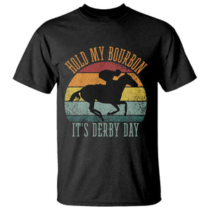 Hold My Bourbon It’s Derby Day Vintage Sunset T Shirt Funny Horse Racing Enthusiast Retro Graphic TS02 Black Print Your Wear