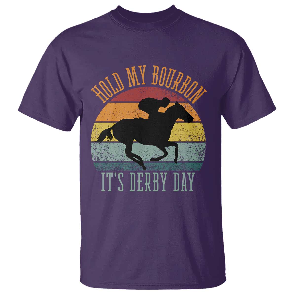 Hold My Bourbon It’s Derby Day Vintage Sunset T Shirt Funny Horse Racing Enthusiast Retro Graphic TS02 Purple Print Your Wear