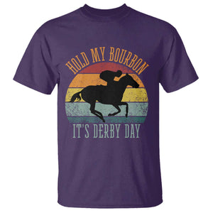 Hold My Bourbon It’s Derby Day Vintage Sunset T Shirt Funny Horse Racing Enthusiast Retro Graphic TS02 Purple Print Your Wear