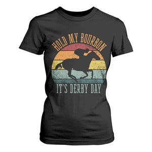 Hold My Bourbon It’s Derby Day Vintage Sunset T Shirt For Women Funny Horse Racing Enthusiast Retro Graphic TS02 Black Print Your Wear