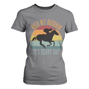 Hold My Bourbon It’s Derby Day Vintage Sunset T Shirt For Women Funny Horse Racing Enthusiast Retro Graphic TS02 Charcoal Print Your Wear