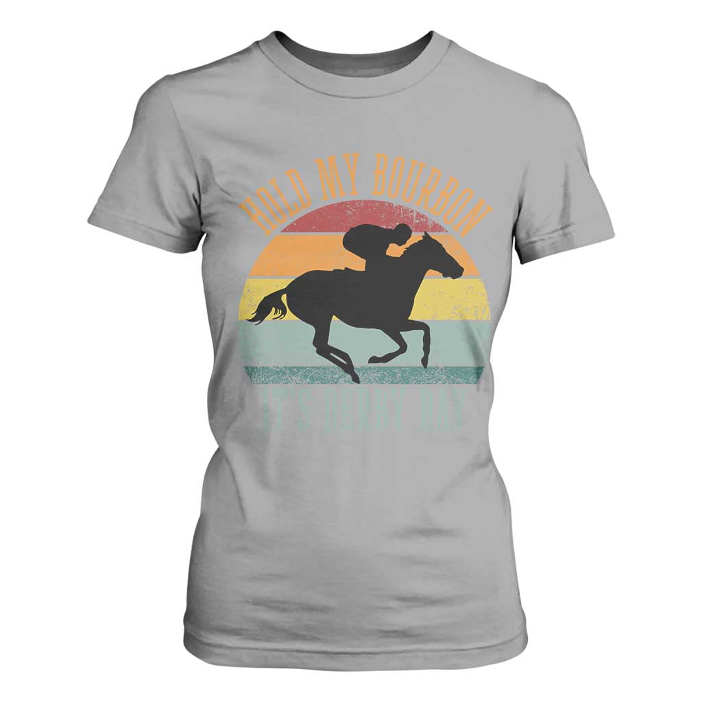 Hold My Bourbon It’s Derby Day Vintage Sunset T Shirt For Women Funny Horse Racing Enthusiast Retro Graphic TS02 Sport Gray Print Your Wear