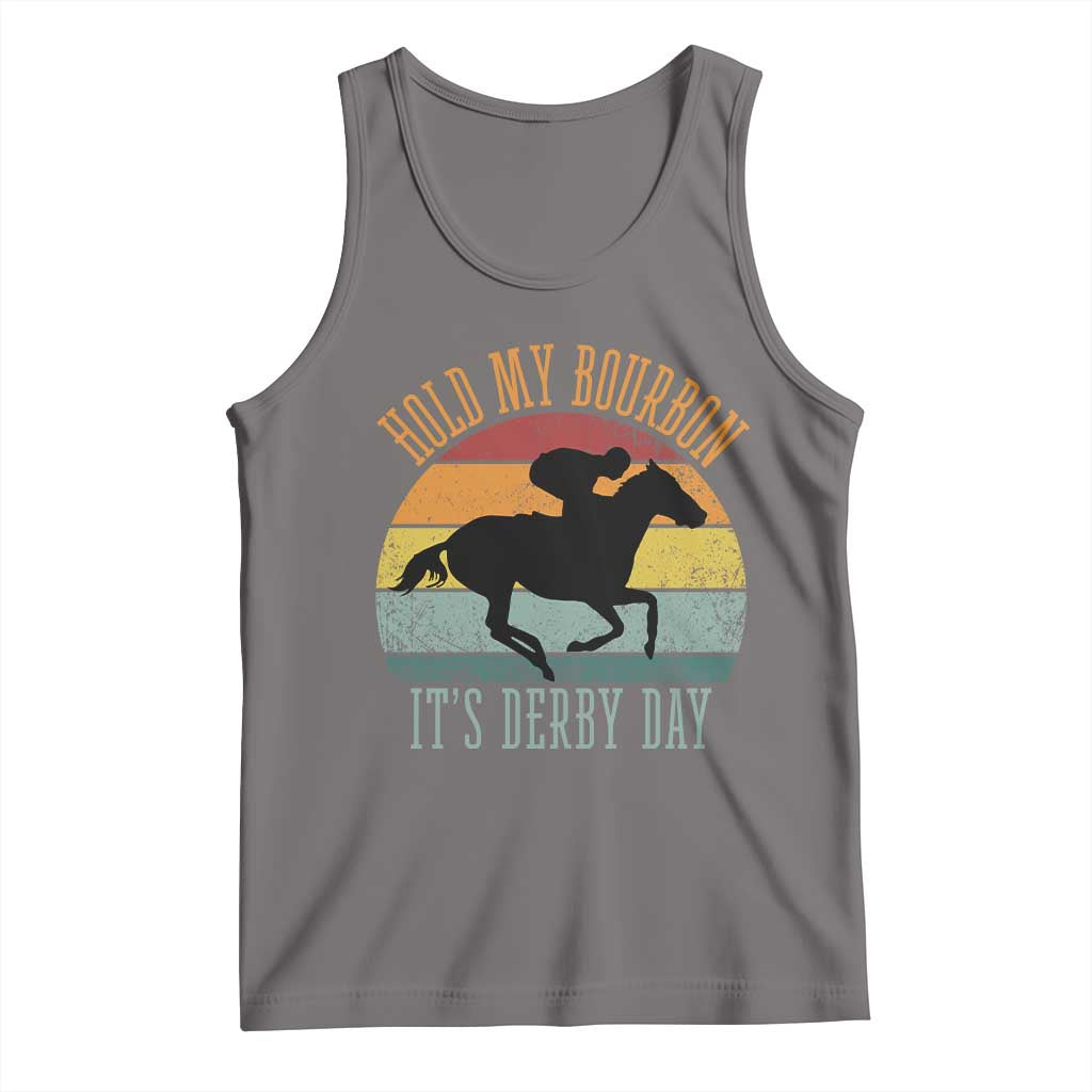 Hold My Bourbon It’s Derby Day Vintage Sunset Tank Top Funny Horse Racing Enthusiast Retro Graphic TS02 Deep Heather Print Your Wear