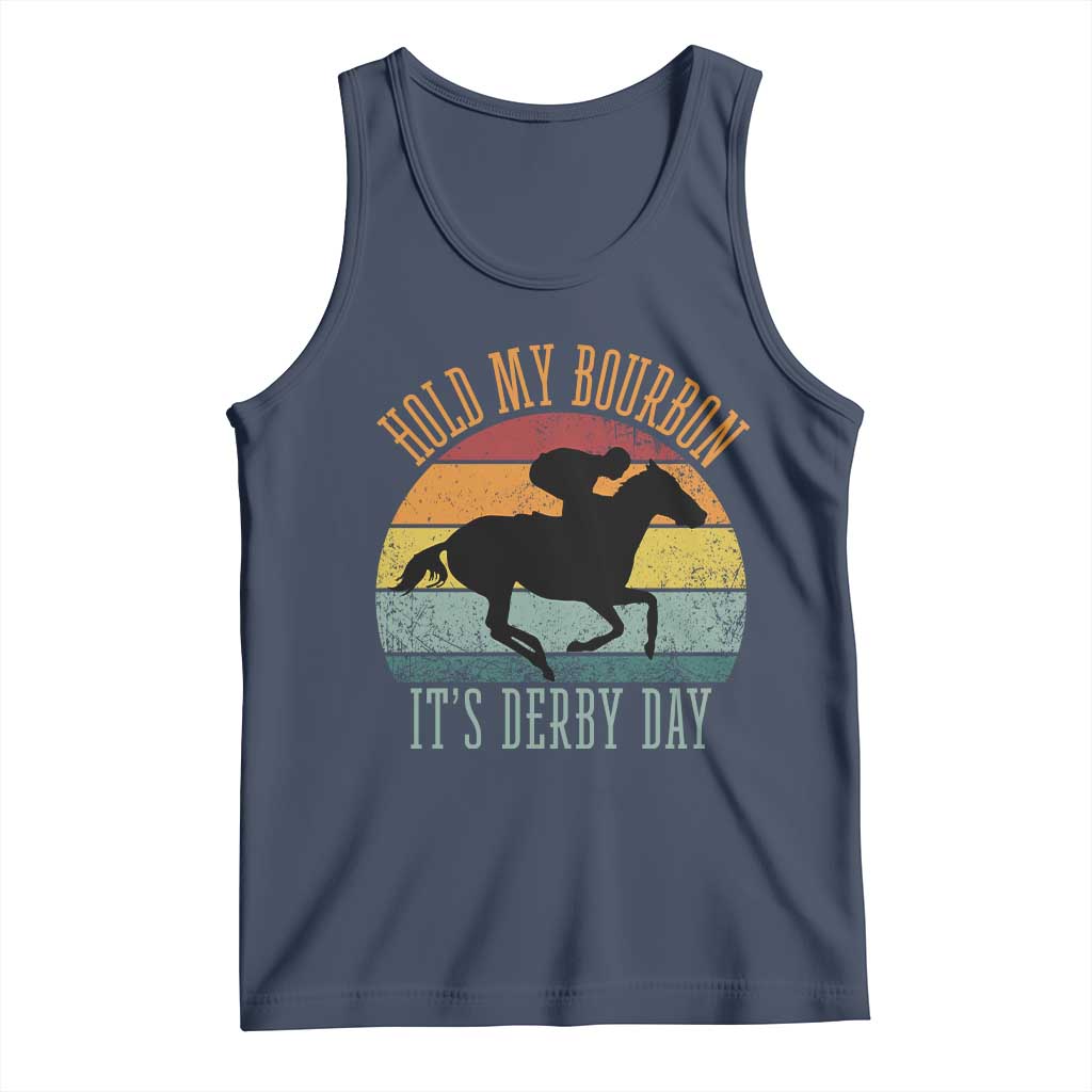 Hold My Bourbon It’s Derby Day Vintage Sunset Tank Top Funny Horse Racing Enthusiast Retro Graphic TS02 Navy Print Your Wear