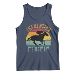 Hold My Bourbon It’s Derby Day Vintage Sunset Tank Top Funny Horse Racing Enthusiast Retro Graphic TS02 Navy Print Your Wear