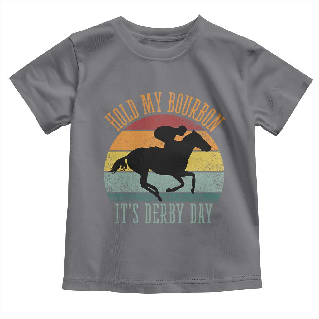 Hold My Bourbon It’s Derby Day Vintage Sunset Toddler T Shirt Funny Horse Racing Enthusiast Retro Graphic TS02 Charcoal Print Your Wear