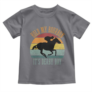 Hold My Bourbon It’s Derby Day Vintage Sunset Toddler T Shirt Funny Horse Racing Enthusiast Retro Graphic TS02 Charcoal Print Your Wear