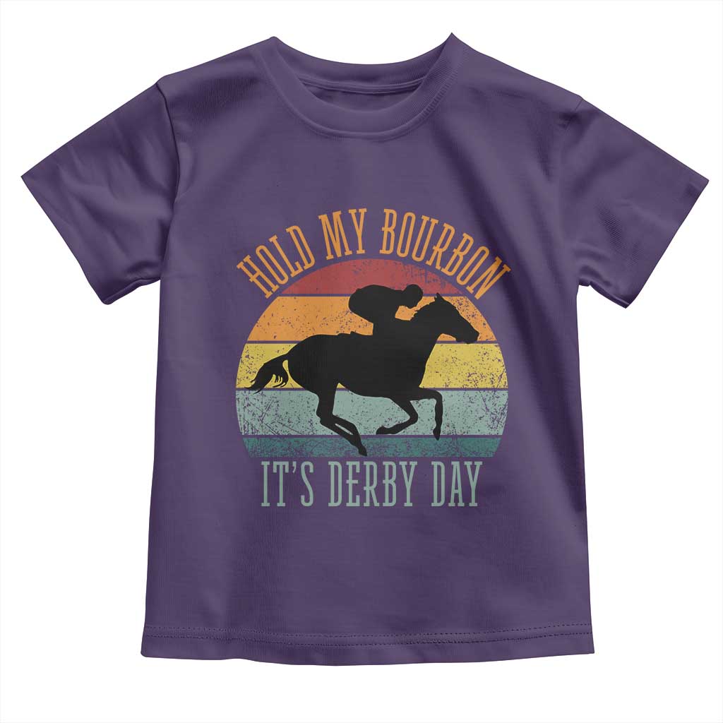 Hold My Bourbon It’s Derby Day Vintage Sunset Toddler T Shirt Funny Horse Racing Enthusiast Retro Graphic TS02 Purple Print Your Wear
