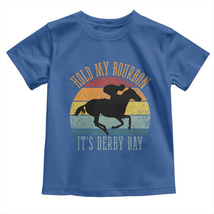Hold My Bourbon It’s Derby Day Vintage Sunset Toddler T Shirt Funny Horse Racing Enthusiast Retro Graphic TS02 Royal Blue Print Your Wear