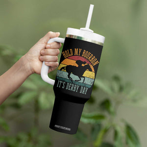 Hold My Bourbon It’s Derby Day Vintage Sunset Tumbler With Handle Funny Horse Racing Enthusiast Retro Graphic TS02 Print Your Wear