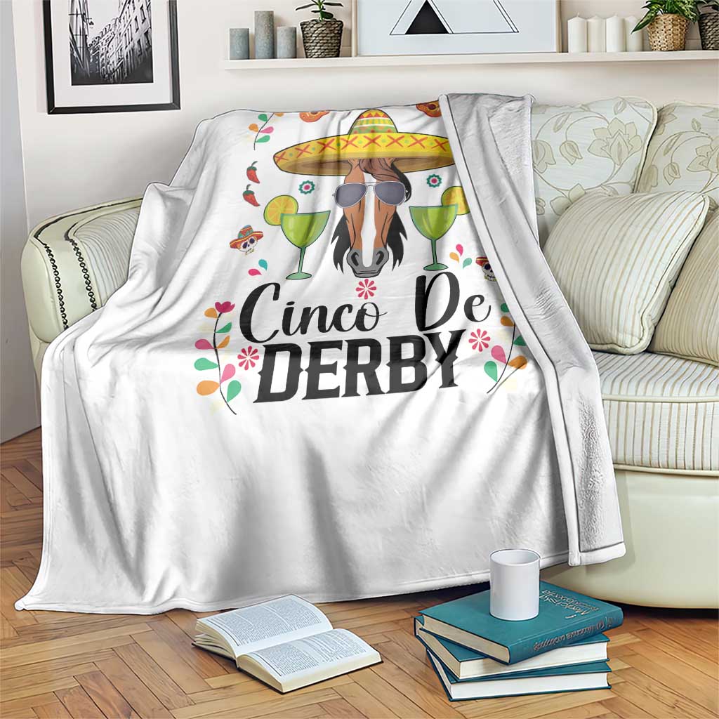 Cinco De Derby Funny Horse Racing Fiesta Throw Blanket Mexican Sombrero and Margarita Horse Lover TS02 Print Your Wear