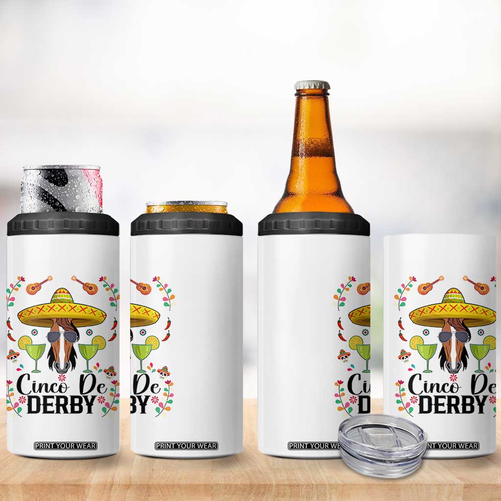 Cinco De Derby Funny Horse Racing Fiesta 4 in 1 Can Cooler Tumbler Mexican Sombrero and Margarita Horse Lover TS02 Print Your Wear