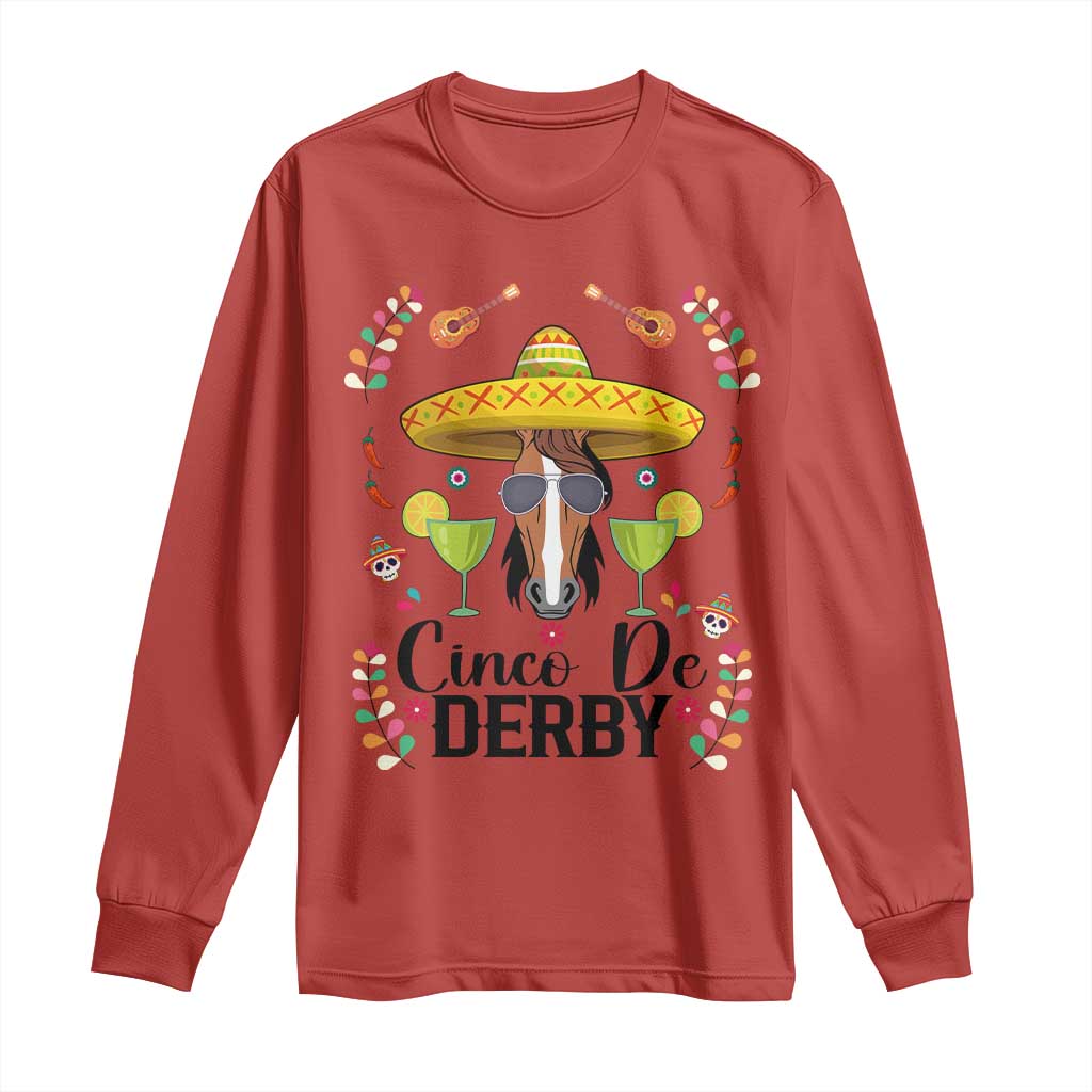 Cinco De Derby Funny Horse Racing Fiesta Long Sleeve Shirt Mexican Sombrero and Margarita Horse Lover TS02 Red Print Your Wear