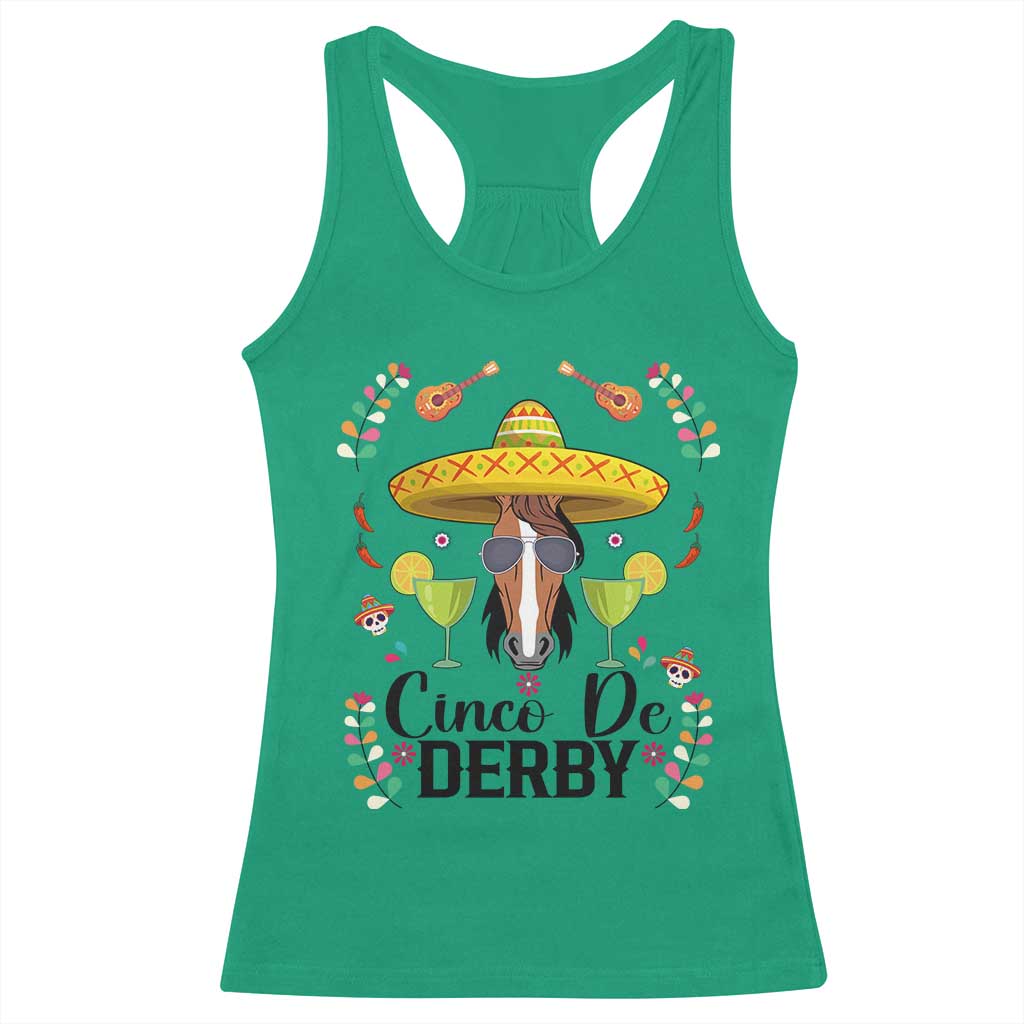 Cinco De Derby Funny Horse Racing Fiesta Racerback Tank Top Mexican Sombrero and Margarita Horse Lover TS02 Irish Green Print Your Wear