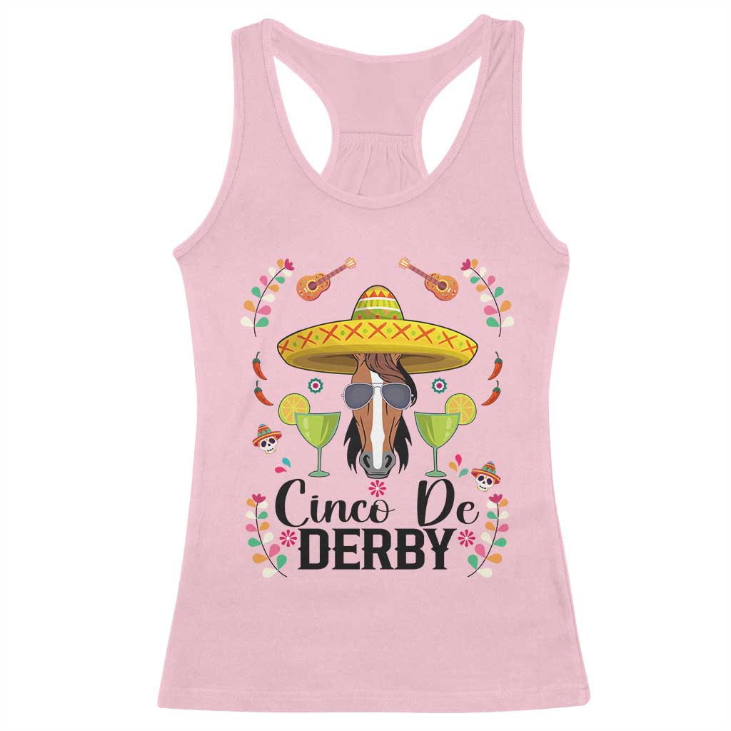 Cinco De Derby Funny Horse Racing Fiesta Racerback Tank Top Mexican Sombrero and Margarita Horse Lover TS02 Light Pink Print Your Wear