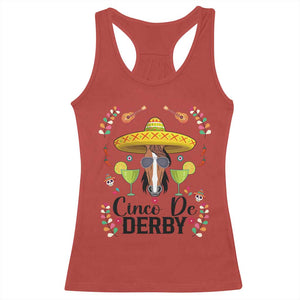 Cinco De Derby Funny Horse Racing Fiesta Racerback Tank Top Mexican Sombrero and Margarita Horse Lover TS02 Red Print Your Wear