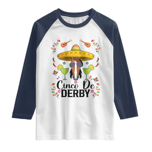 Cinco De Derby Funny Horse Racing Fiesta Raglan Shirt Mexican Sombrero and Margarita Horse Lover TS02 White Navy Print Your Wear