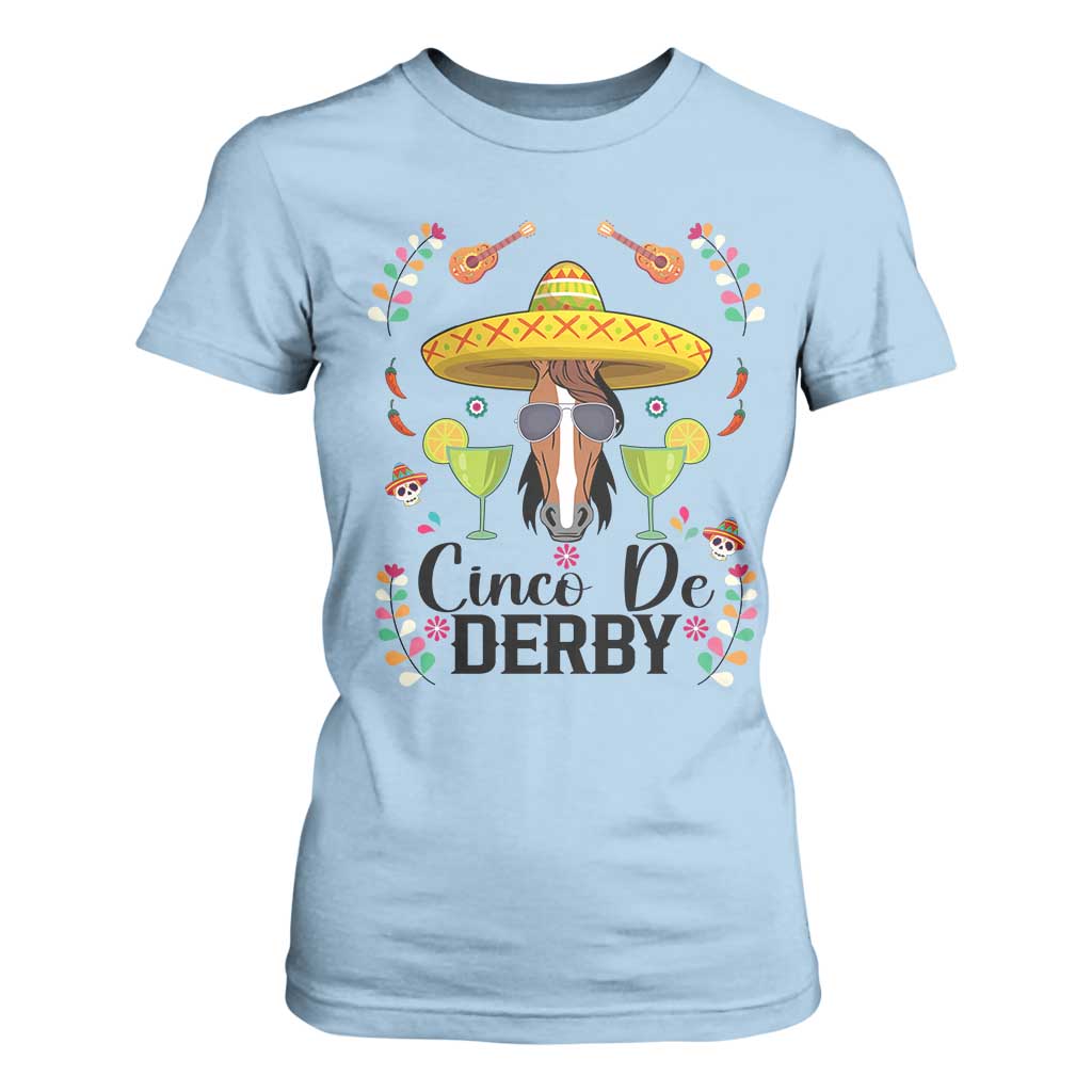 Cinco De Derby Funny Horse Racing Fiesta T Shirt For Women Mexican Sombrero and Margarita Horse Lover TS02 Light Blue Print Your Wear