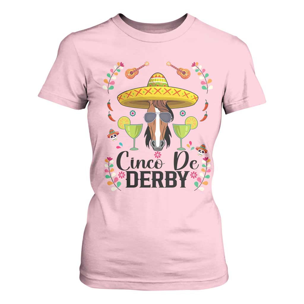 Cinco De Derby Funny Horse Racing Fiesta T Shirt For Women Mexican Sombrero and Margarita Horse Lover TS02 Light Pink Print Your Wear