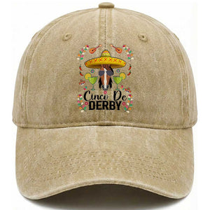 Cinco De Derby Funny Horse Racing Fiesta Washed Cotton Baseball Cap Mexican Sombrero and Margarita Horse Lover TS02 Print Your Wear
