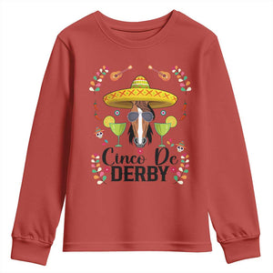 Cinco De Derby Funny Horse Racing Fiesta Youth Sweatshirt Mexican Sombrero and Margarita Horse Lover TS02 Red Print Your Wear