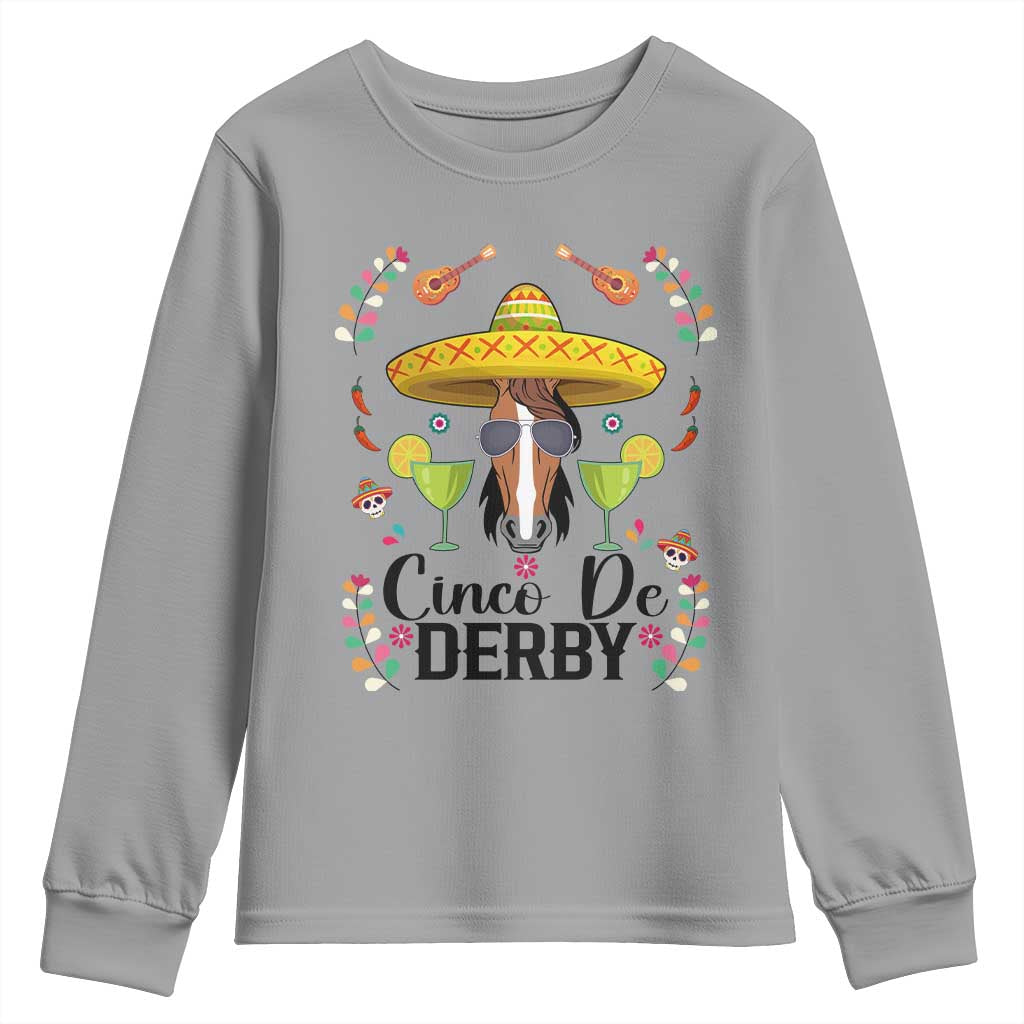 Cinco De Derby Funny Horse Racing Fiesta Youth Sweatshirt Mexican Sombrero and Margarita Horse Lover TS02 Sport Gray Print Your Wear