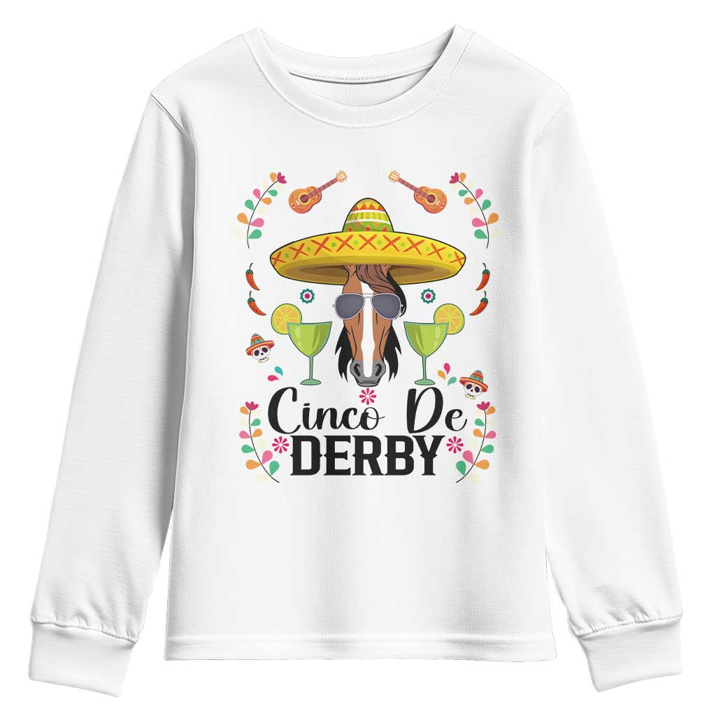 Cinco De Derby Funny Horse Racing Fiesta Youth Sweatshirt Mexican Sombrero and Margarita Horse Lover TS02 White Print Your Wear