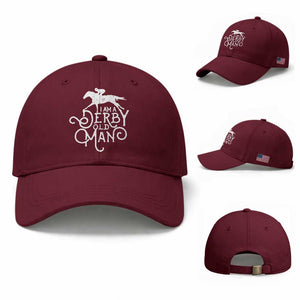 I Am A Derby Old Man Vintage Distressed Graphic Baseball Cap Classic Horse Racing Enthusiast Father’s Day Gift TS02 Baseball Cap Universal Fit Maroon Print Your Wear