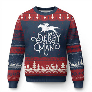 I Am A Derby Old Man Vintage Distressed Graphic Ugly Christmas Sweater Classic Horse Racing Enthusiast Father’s Day Gift TS02 Navy Red Print Your Wear