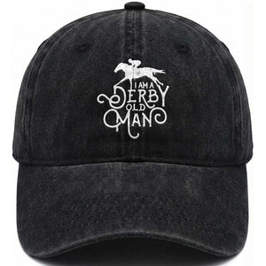 I Am A Derby Old Man Vintage Distressed Graphic Washed Cotton Baseball Cap Classic Horse Racing Enthusiast Father’s Day Gift TS02 Print Your Wear